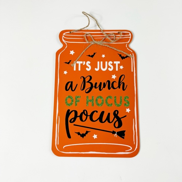 166.🐣 Halloween Hocus Pocus Sign Orange Hanging Decor 7.5”x11.5” Mason Jar Shape - Picture 3 of 5